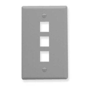 ICC FACEPLATE, FLAT, 1-GANG, 3-PORT, GRAY