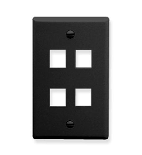 ICC FACEPLATE, FLAT, 1-GANG, 4-PORT, BLACK